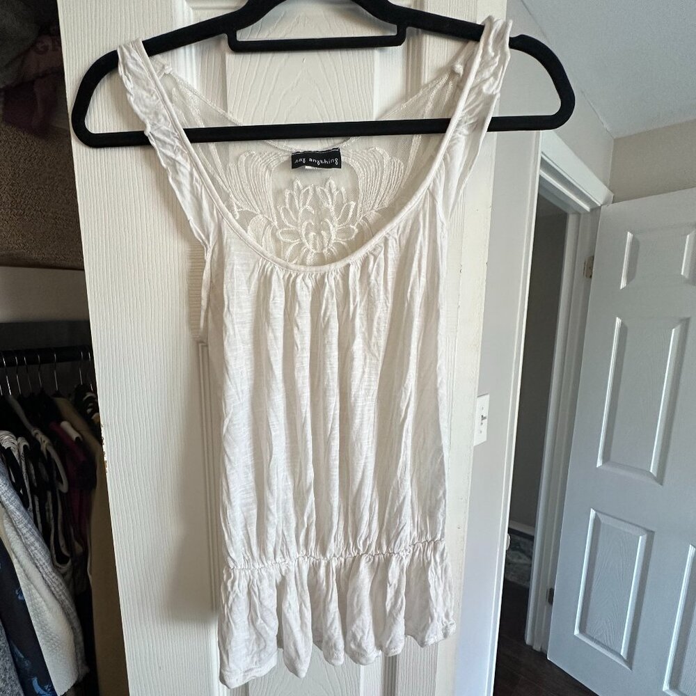 Say Anything White Tank top, Sheer lacey back, Size S